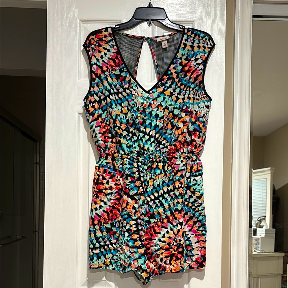 Ambar Colorful Sleeveless Romper. Elastic Waist, Mesh Back. Size M.